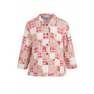 Koret Vintage Jacket Women's Size XL Patchwork Quilt Pink Tan White Lined Button